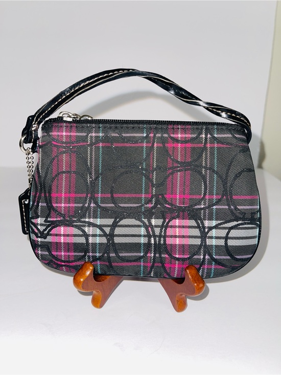 Coach Handbags - Coach Poppy Tartan Plaid Signature C Wristlet Pink Black Patent Silver Hardware